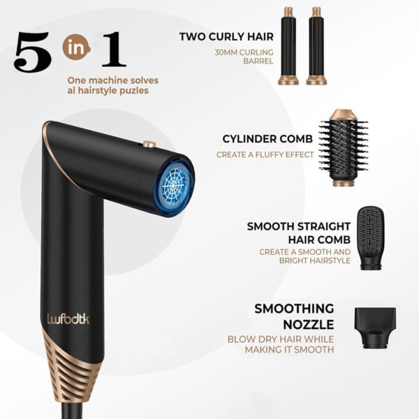 LWFBDTK Hair Dryer Brush Set, 5 in 1 Hot Air Brush, Straightening, Drying, with 5 Styling Brush Heads - Image 6