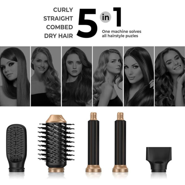 LWFBDTK Hair Dryer Brush Set, 5 in 1 Hot Air Brush, Straightening, Drying, with 5 Styling Brush Heads - Image 5