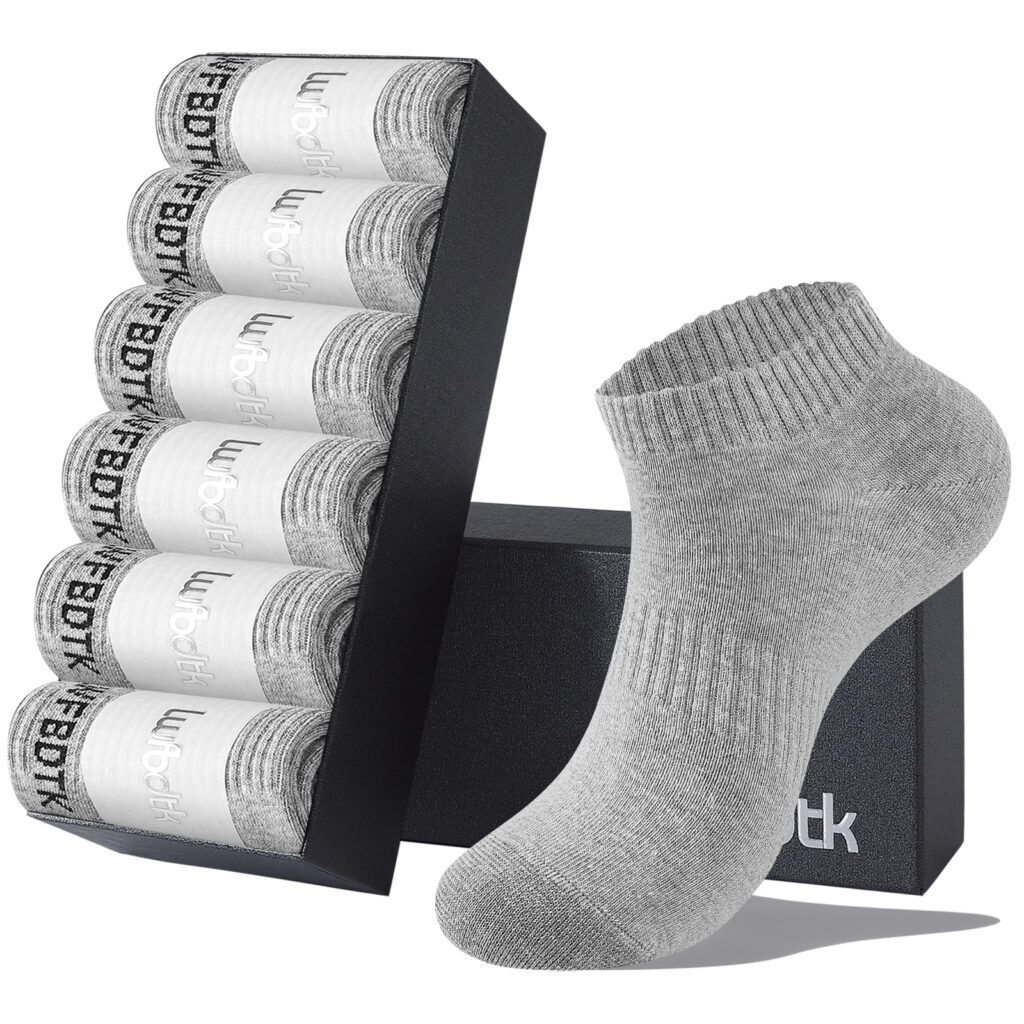 LWFBDTK Athletic Ankle Socks for Men Women, 6 Pairs – Soft/ Breathable/ Durable/ Odor-Resistant, Size 6-10, Grey