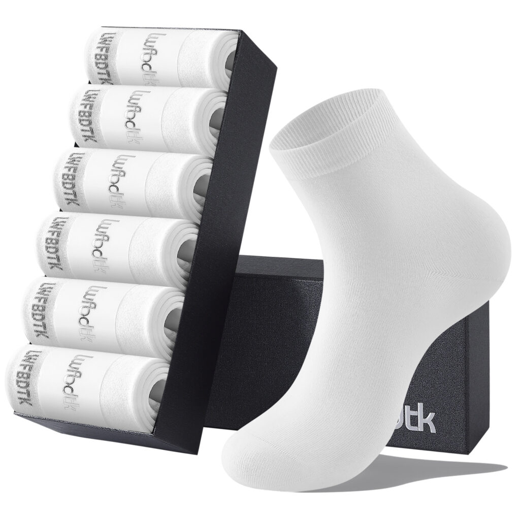 LWFBDTK 6-Pack Women's Cotton Crew Socks – Lightweight, Breathable, Moisture-Wicking Dress Socks for Business & Casual, Size 9-12, White