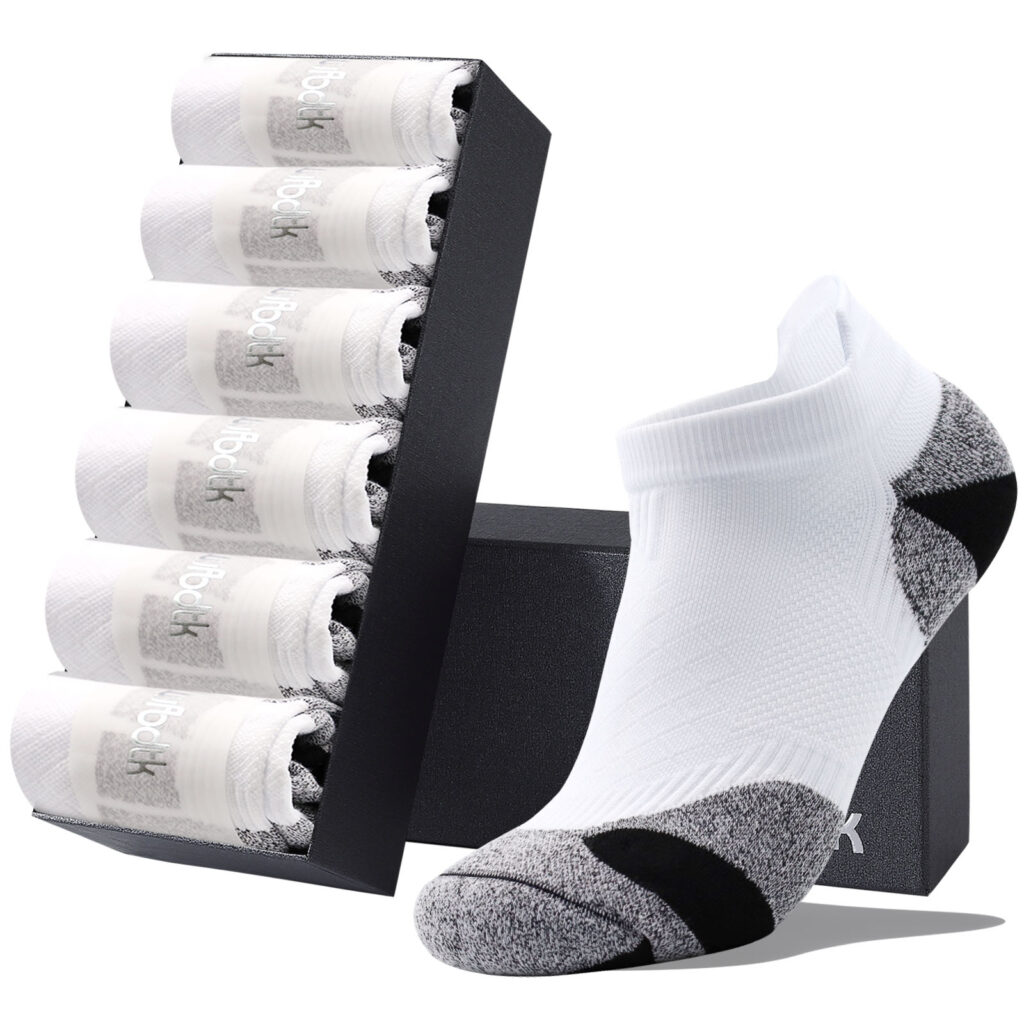 LWFBDTK Men’s Low Cut Ankle Socks, Breathable Cushioned Athletic Socks, 6 Pack, Fits Shoe Size 3.5-7, White