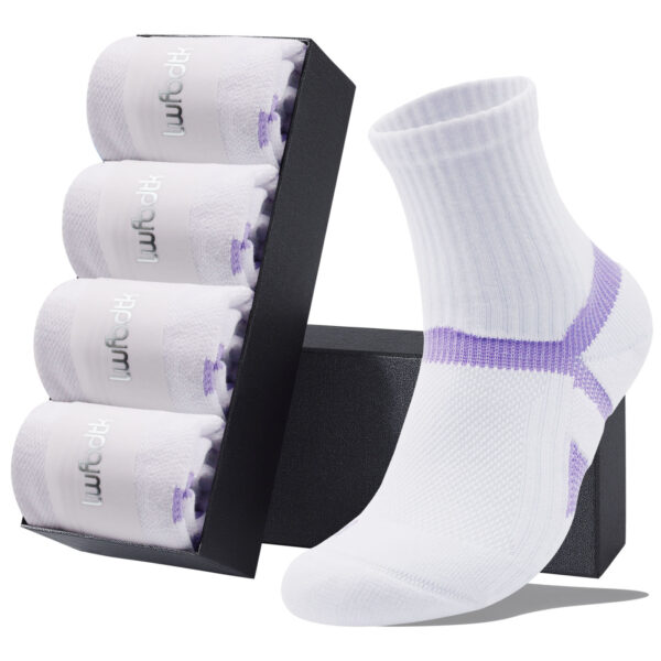 LWFBDTK Women’s Crew Athletic Socks, 4 Pairs – Moisture-Wicking Cushioned Sport Socks, Size 4.5–9.5, Purple