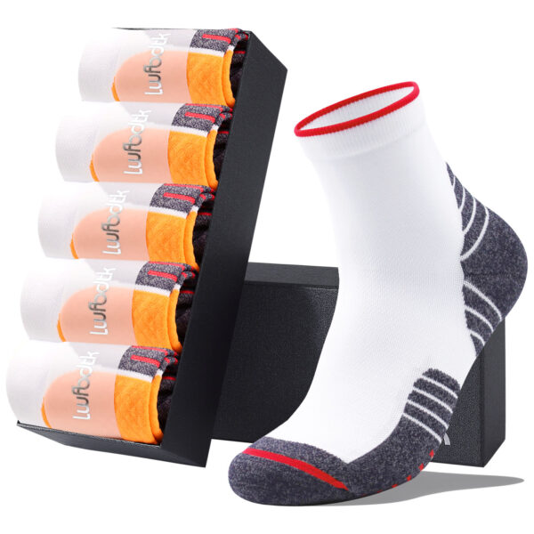 LWFBDTK Men’s Crew Athletic Socks, Moisture Wicking Cushioned Socks, 5 Pack White (Shoe Size 7-12)