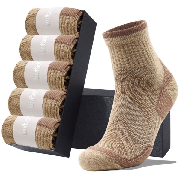LWFBDTK 5 Pairs Men’s Women’s Athletic Cotton Crew Sport Socks, Breathable Casual Solid White Socks, Brown, Size 7–12