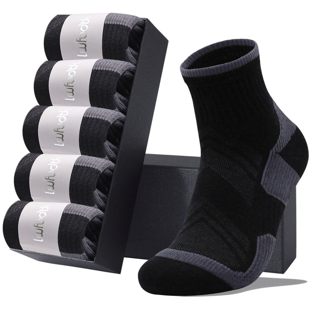 LWFBDTK 5 Pairs Men’s Women’s Athletic Cotton Crew Sport Socks, Breathable Casual Solid White Socks, Black, Size 7–12