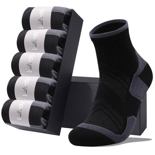 LWFBDTK 5 Pairs Men’s Women’s Athletic Cotton Crew Sport Socks, Breathable Casual Solid White Socks, Black, Size 7–12