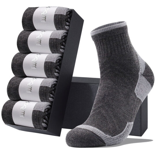 LWFBDTK 5 Pairs Men’s Women’s Athletic Cotton Crew Sport Socks, Breathable Casual Solid White Socks, Gray, Size 7–12