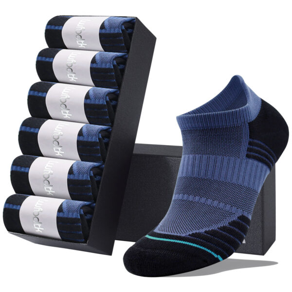 LWFBDTK Athletic Ankle Socks, Low Cut Cushioned Tab Sports Running Socks for Men & Women, 6 Pairs Blue (Size 7-12)