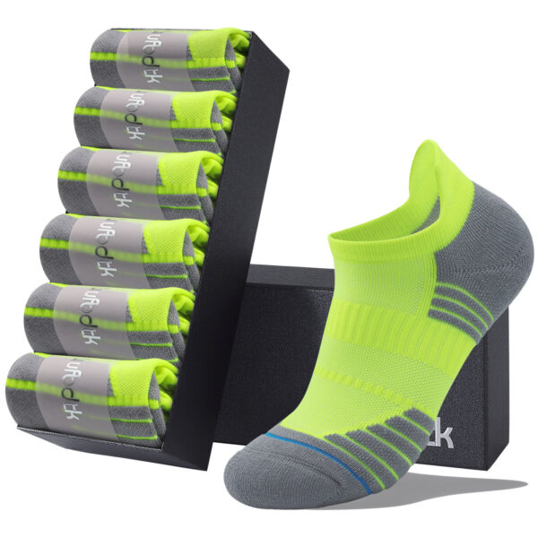 LWFBDTK Athletic Ankle Socks, Low Cut Cushioned Tab Sports Running Socks for Men & Women, 6 Pairs Green (Size 7-12)