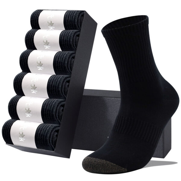 LWFBDTK Men’s Athletic Socks, Cushion Crew Socks, 6 Pairs Black (Size 3.5–7)