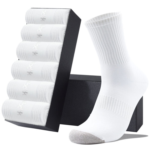 LWFBDTK Men’s Athletic Socks, Cushion Crew Socks, 6 Pairs White (Size 3.5–7)