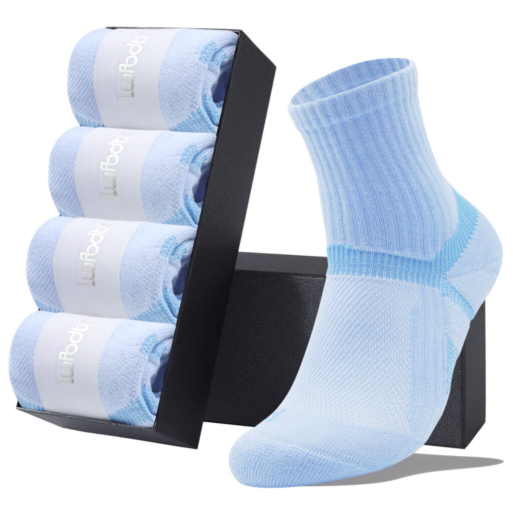 LWFBDTK Women’s Crew Athletic Socks, 4 Pairs – Moisture-Wicking Cushioned Sport Socks, Size 9.5-14.5, Blue