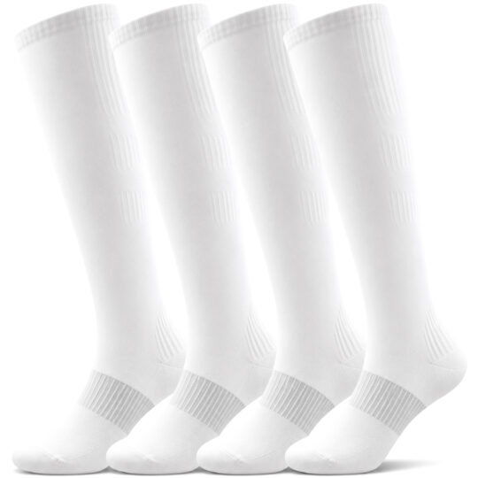 LWFBDTK Compression Socks for Women Men, 20-30 mmHg Circulation Knee High for Nurses Running & Travel, 4 Pairs, White