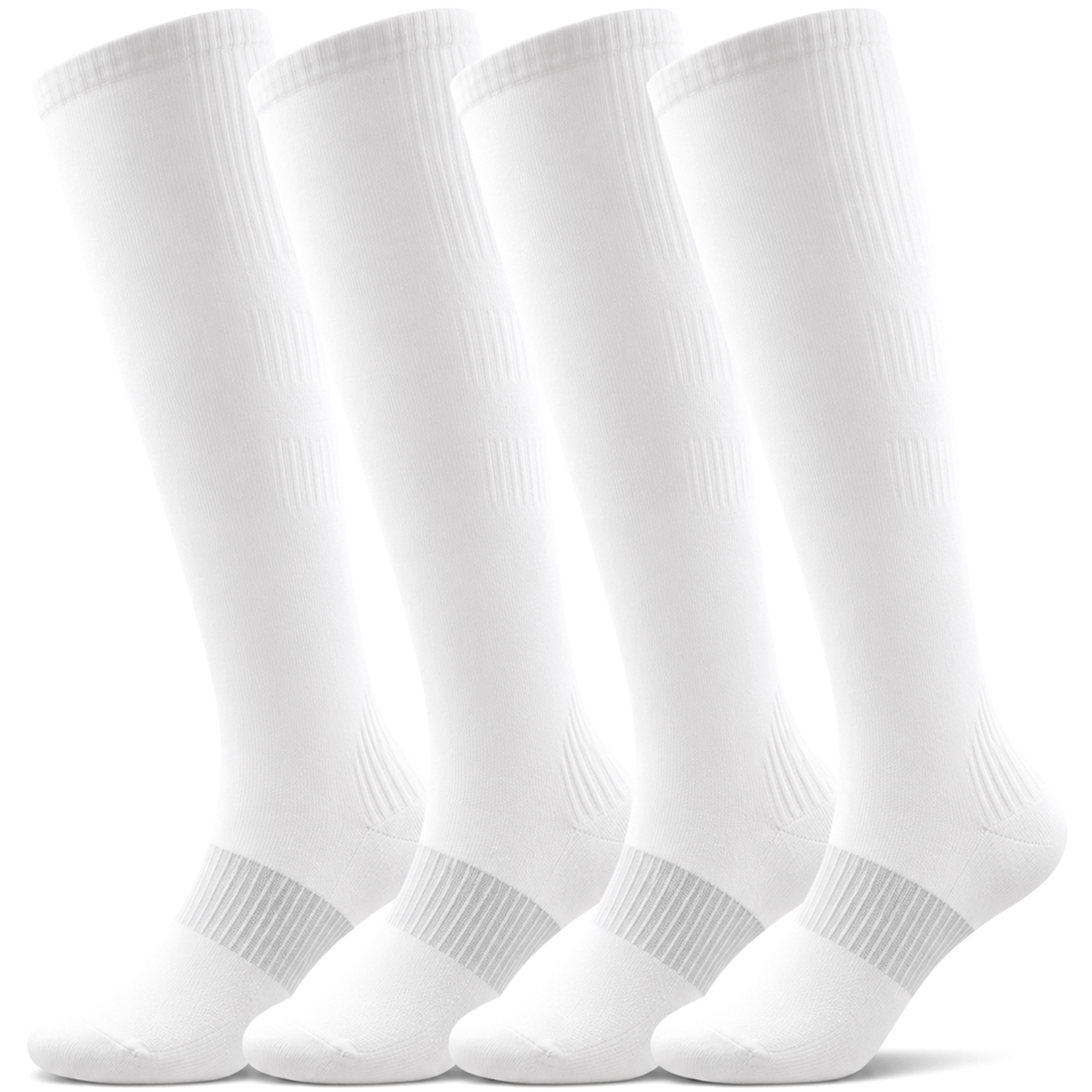 LWFBDTK Compression Socks for Women Men, 20-30 mmHg Circulation Knee High for Nurses Running & Travel, 4 Pairs, White