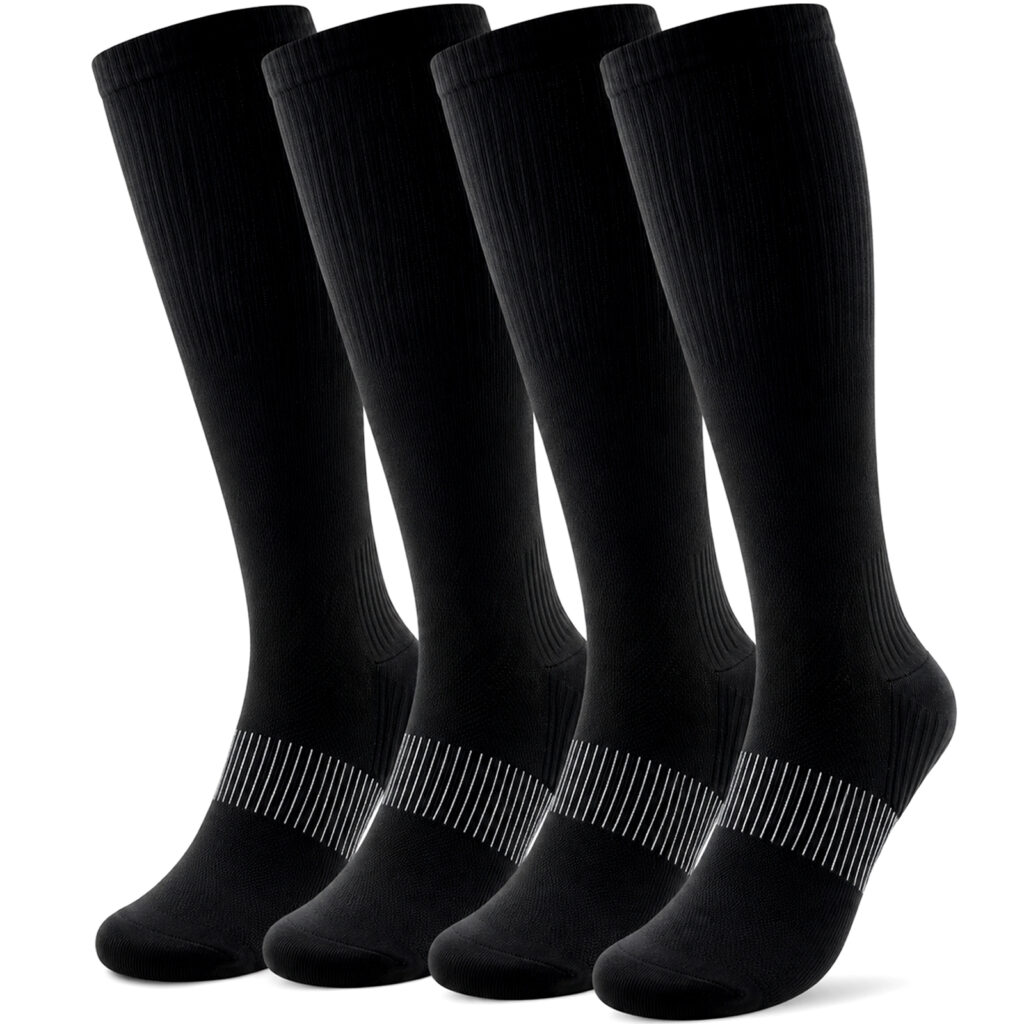 LWFBDTK Compression Socks for Women Men, 20-30 mmHg Circulation Knee High for Nurses Running & Travel, 4 Pairs, Black