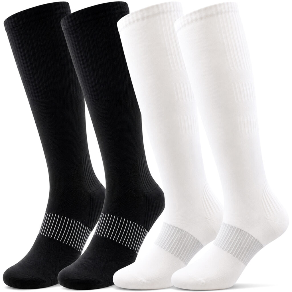 LWFBDTK Compression Socks for Women Men, 20-30 mmHg Circulation Knee High for Nurses Running & Travel, 4 Pairs, White and Black