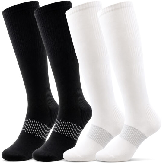 LWFBDTK Compression Socks for Women Men, 20-30 mmHg Circulation Knee High for Nurses Running & Travel, 4 Pairs, White and Black