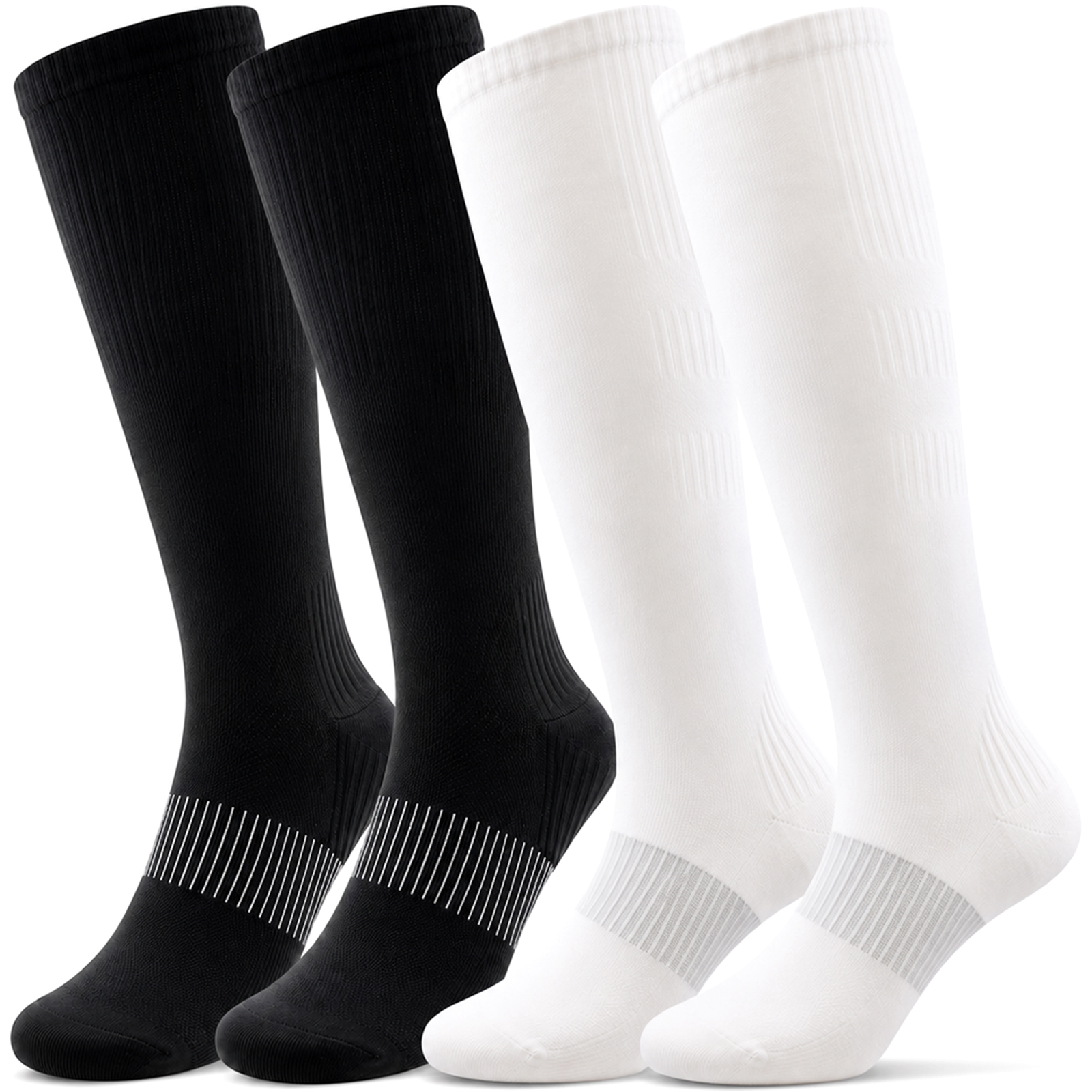 LWFBDTK Compression Socks for Women Men, 20-30 mmHg Circulation Knee High for Nurses Running & Travel, 4 Pairs, White and Black