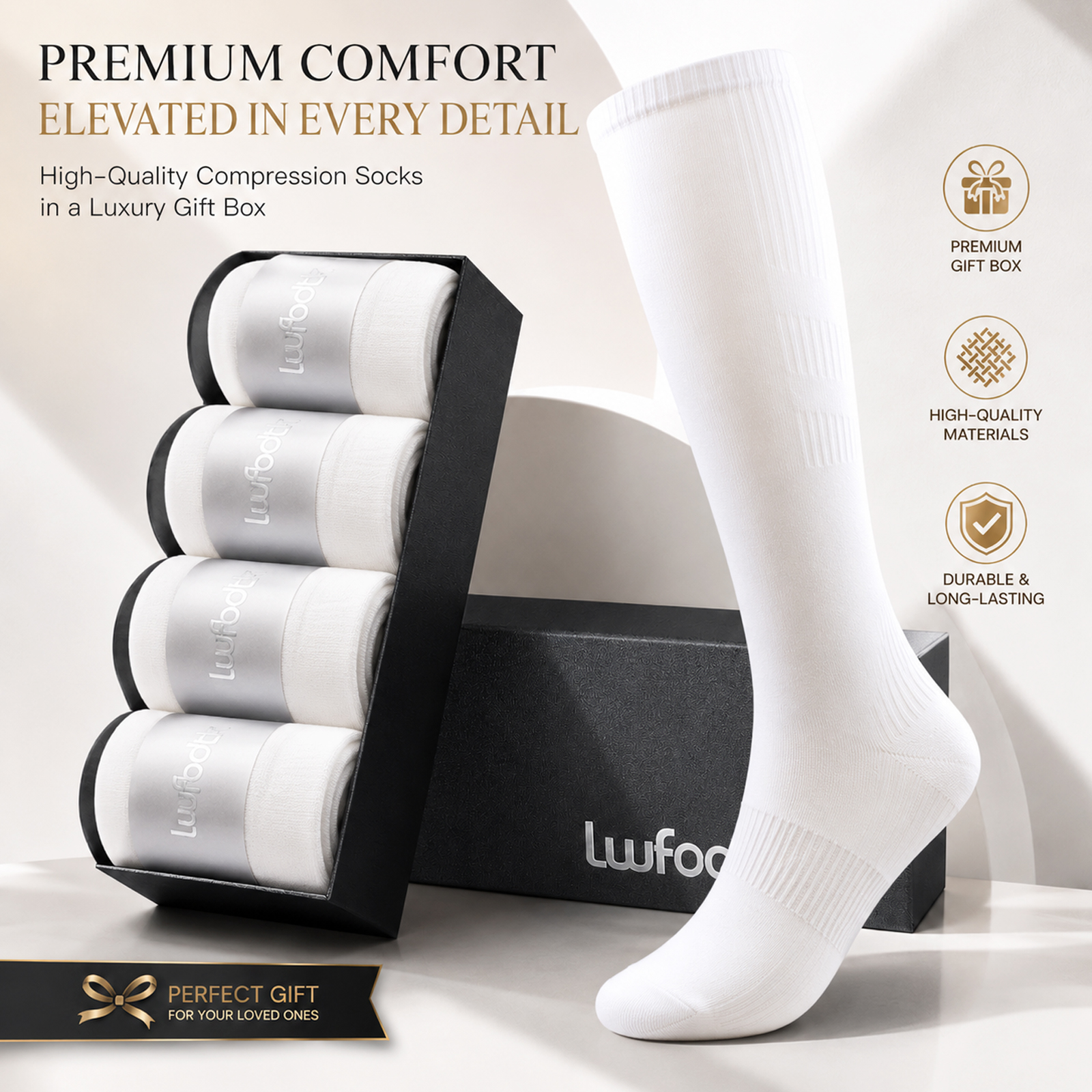 LWFBDTK Compression Socks for Women Men, 20-30 mmHg Circulation Knee High for Nurses Running & Travel, 4 Pairs, White - Image 2